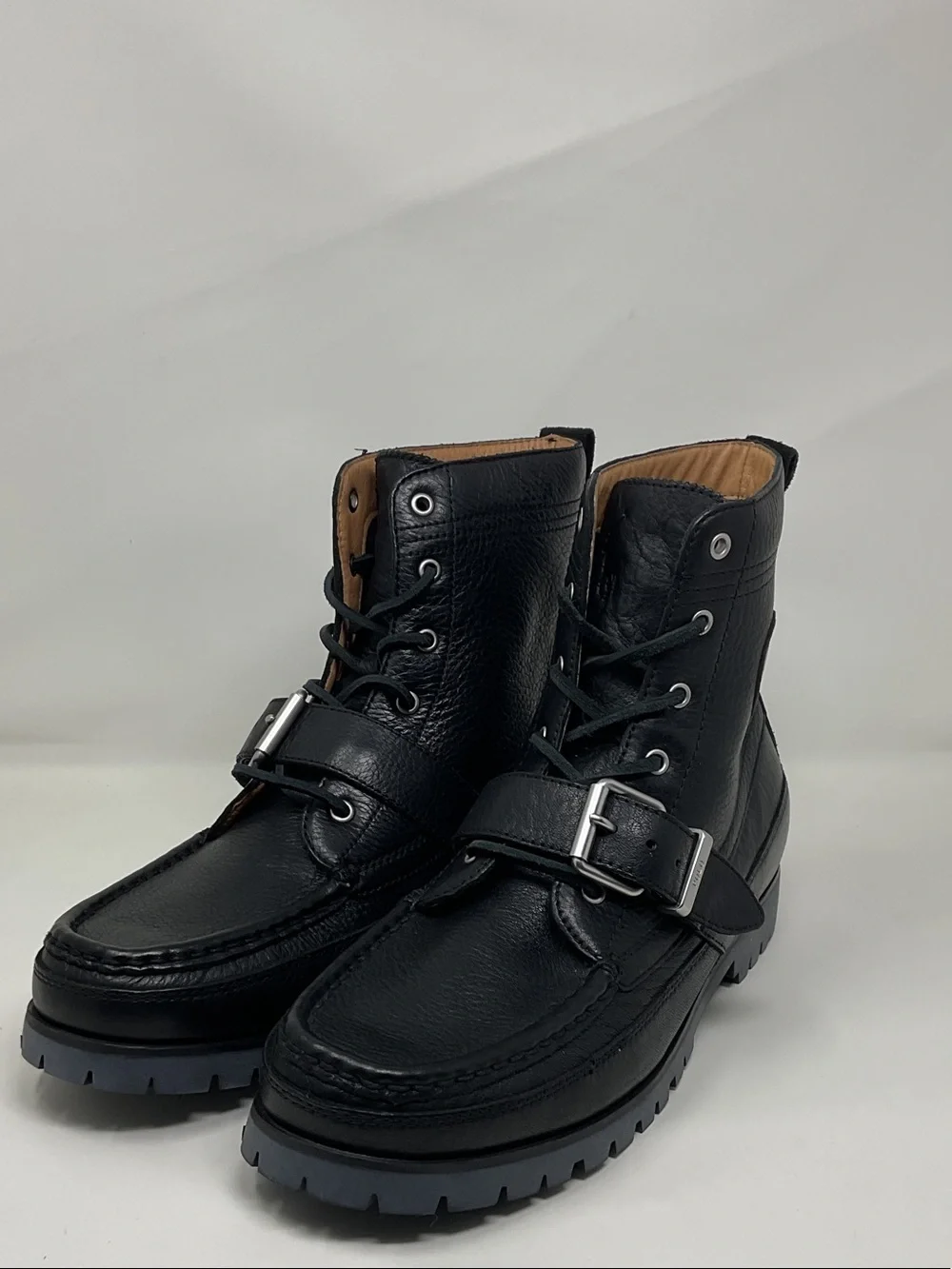 Polo Ralph Lauren Men's Black Leather Lace-Up Buckle Boots